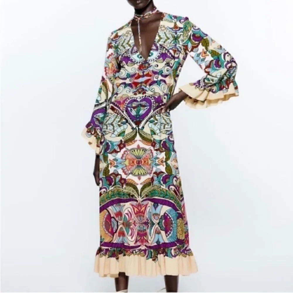 Zara Floral Print MIDI Dress (Size Small)
